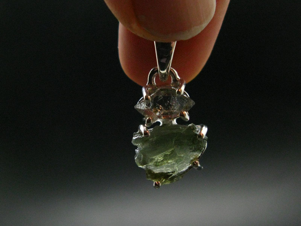 Moldavite & Herkimer Diamond Silver Pendant - 1.0" - 2.09 Grams