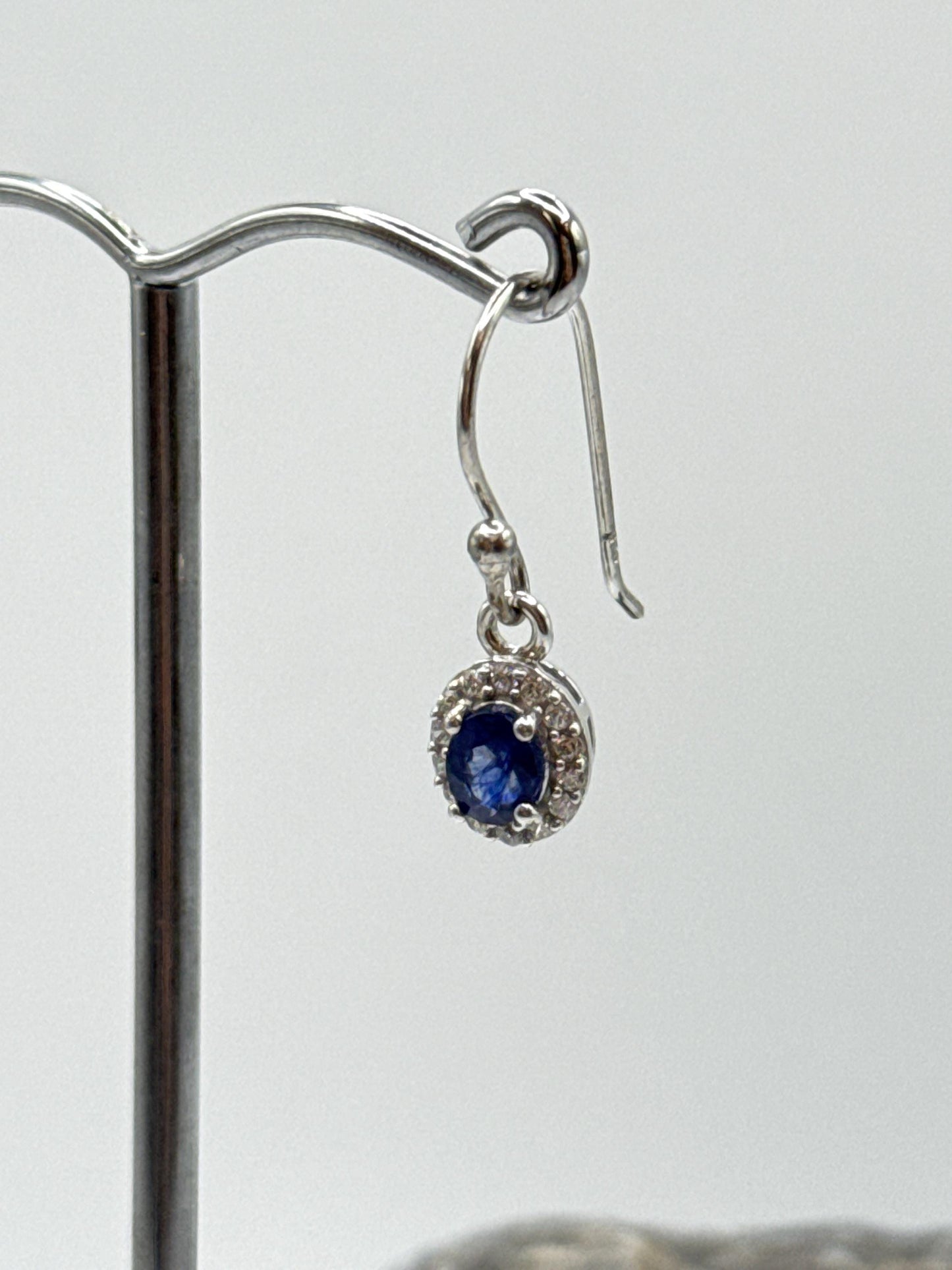 Sapphire Halo Dangle Earrings | Natural Blue Sapphire Drop Earrings | Sterling Silver Earrings | September Birthstone - Weight 2.04 Grams
