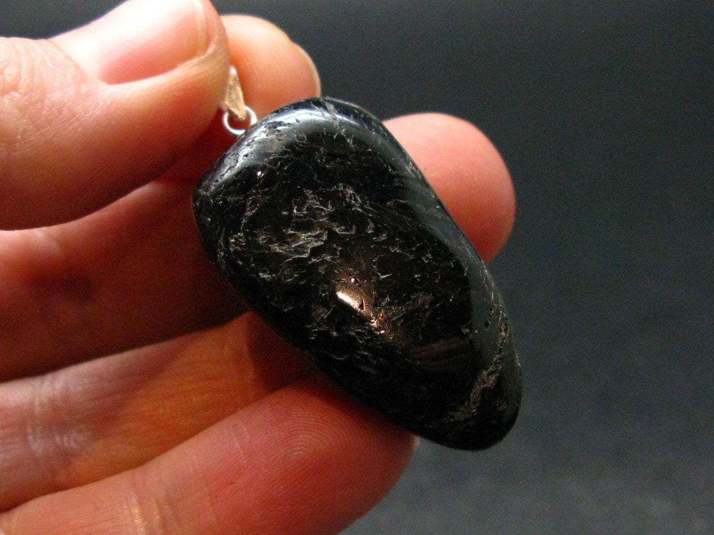 Very Rare Sterling Silver Nuumite Nuummite Pendant From Greenland - 1.6" - 12.22 Grams