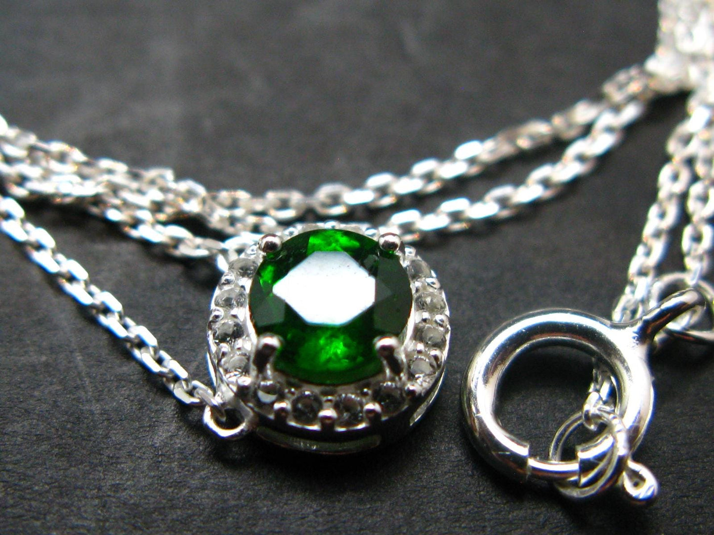 Green Chrome Diopside 925 Silver Pendant With Chain from Russia - 17" - 1.77 Grams