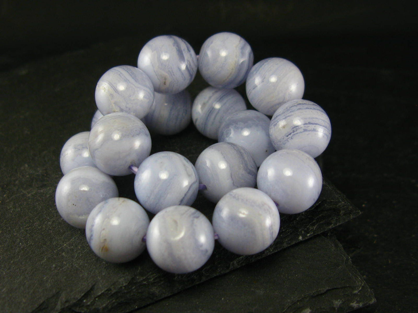 Blue Lace Agate Genuine Bracelet ~ 7 Inches ~ 12mm Round Beads