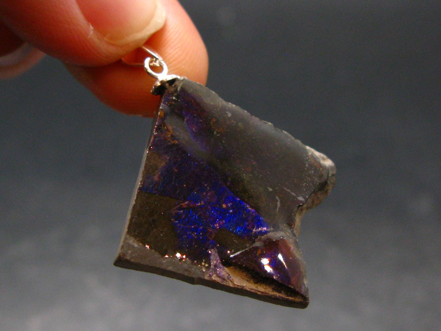 Ammolite Amolite Silver Pendant From Alberta Canada - 1.4" - 3.75 Grams