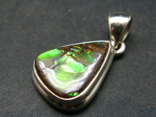 Ammolite Amolite Silver Pendant From Alberta Canada - 1.1" - 3.82 Grams