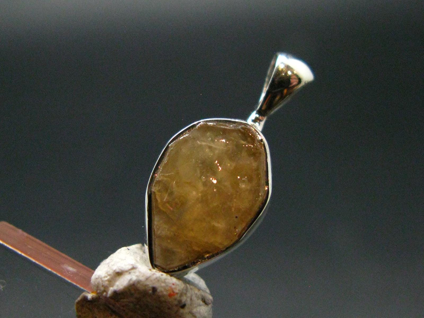 Large Natural Agni Gold Danburite Sterling Silver Pendant from Tanzania - 0.7" - 1.20 Grams