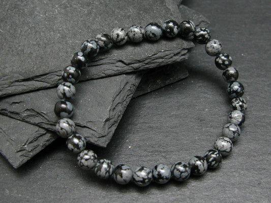Snowflake Obsidian Genuine Bracelet ~ 7 Inches ~ 6mm Round Beads