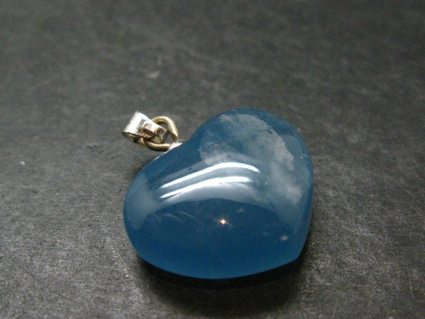 Lemurian Aquatine Blue Calcite Silver Heart Pendant from Argentina - 1.1" - 6.64 Grams