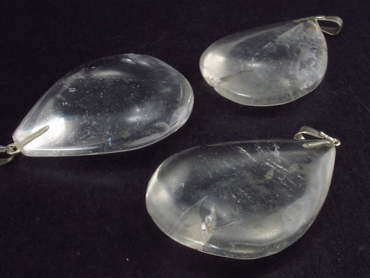 Lot of Three Natural Clear Drop Shaped Quartz Crystal Pendant from Brazil