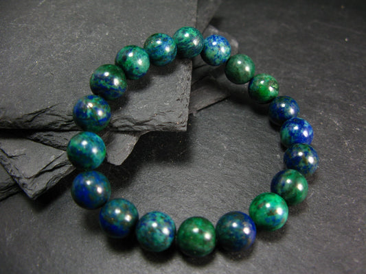 Quantum Quattro (Dioptase Chrysocola Malachite Shattuckite) Genuine Bracelet ~ 7 Inches ~ 10mm Round Beads