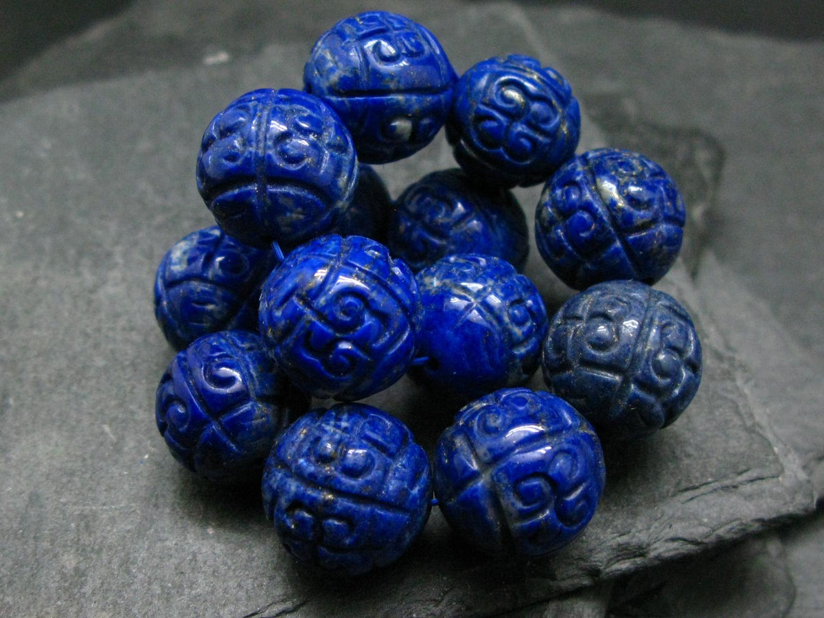Lapis Lazuli Lazurite Genuine Bracelet ~ 7 Inches ~ 15mm Carved Beads