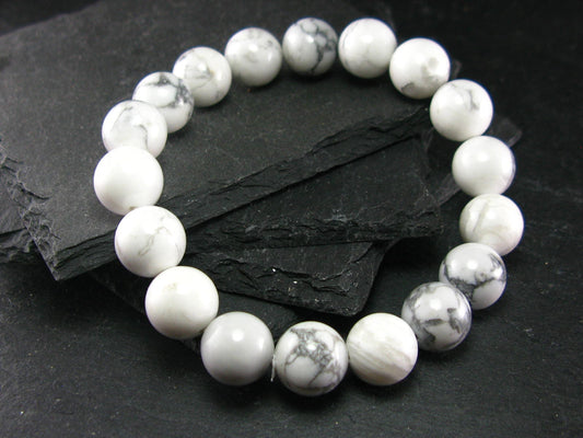 Howlite Genuine Bracelet ~ 7.5 Inches ~ 12mm Round Beads