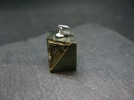 Perfect Pyrite Cube Silver Pendant from Spain - 0.8"