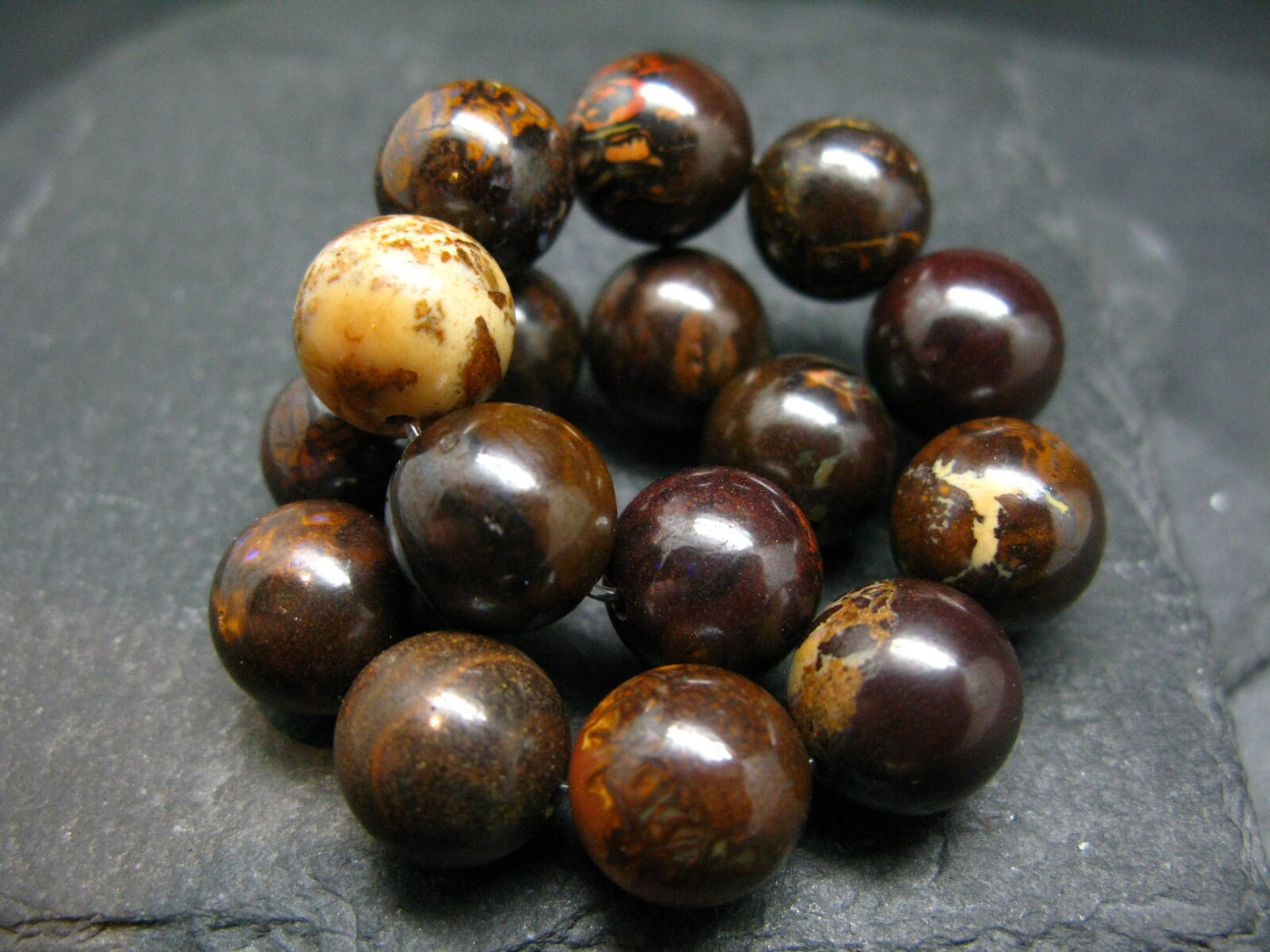 Boulder Opal Genuine Bracelet ~ 7 Inches ~ 12mm Round Beads