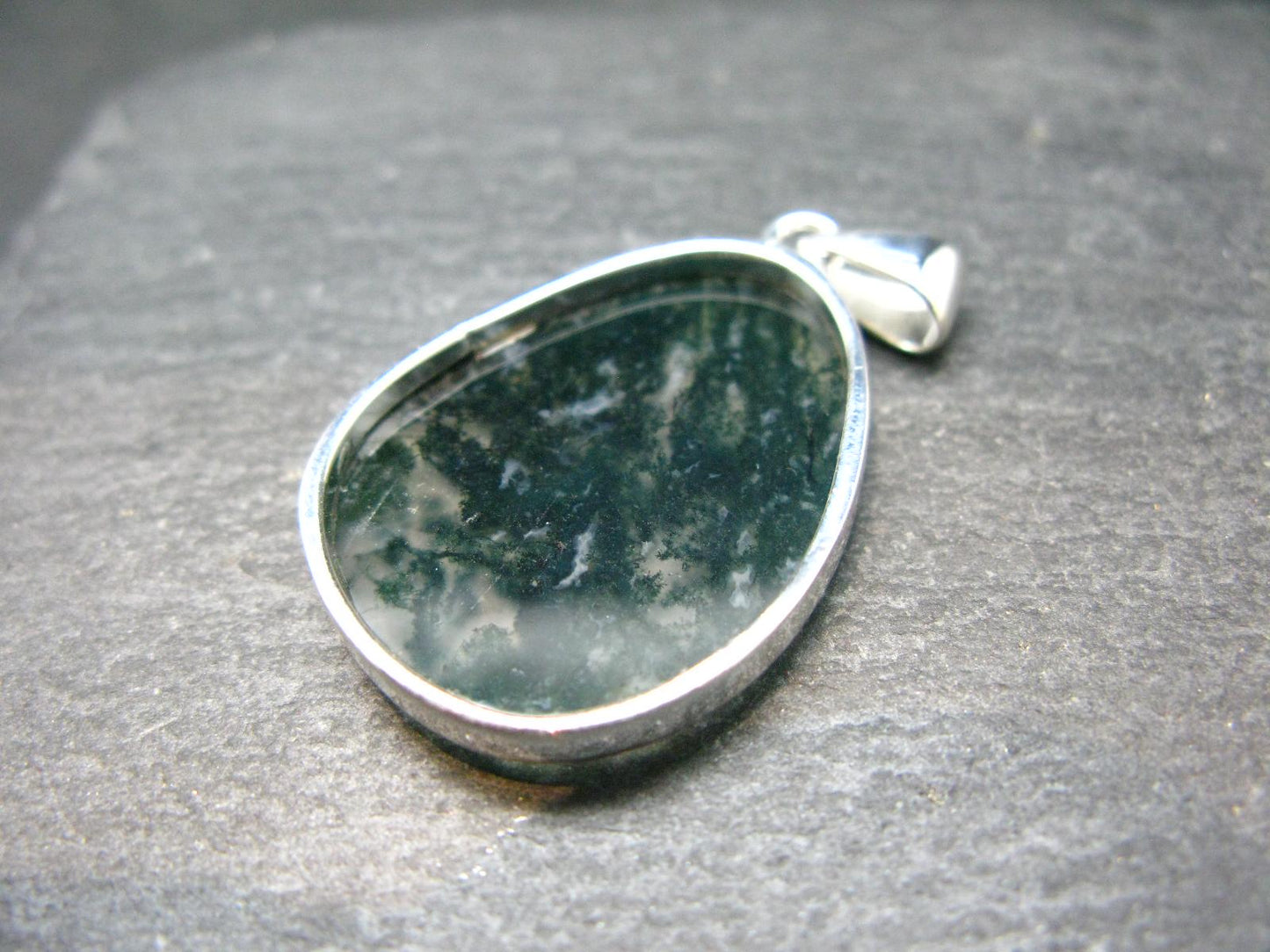 Moss Agate Silver Pendant From Russia - 6.25 Grams - 1.7"
