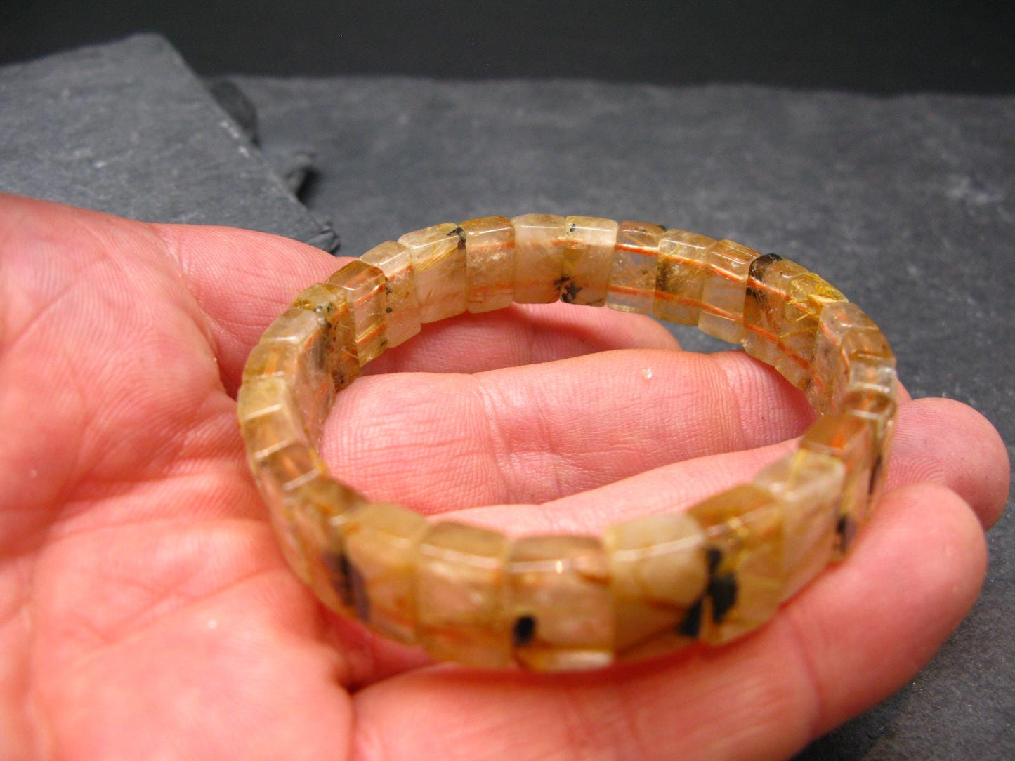 Rutilated Quartz (Rutile & Hematite) Genuine Bracelet ~ 7 Inches ~ 11mm Oval Beads
