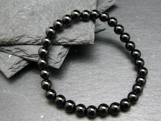 Black Spinel Genuine Bracelet ~ 7 Inches ~ 6mm Round Beads