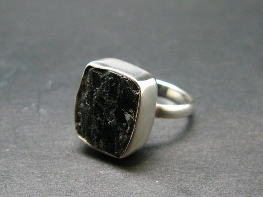 Natural Crystal Black Tourmaline 925 Silver Ring From Namibia - 6.05 Grams - Size 6
