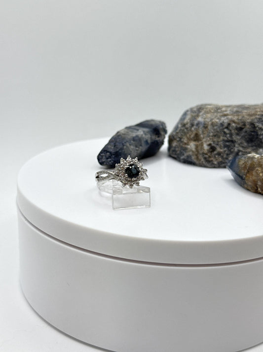 Blue Sapphire Halo Ring: Sterling Silver September Birthstone, Size 6