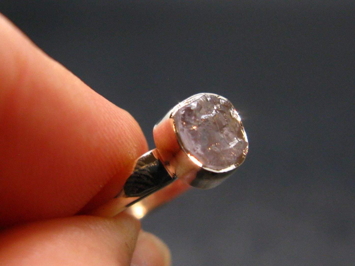 Gray Herderite Silver Ring from Africa - Size 7 - 1.84 Grams