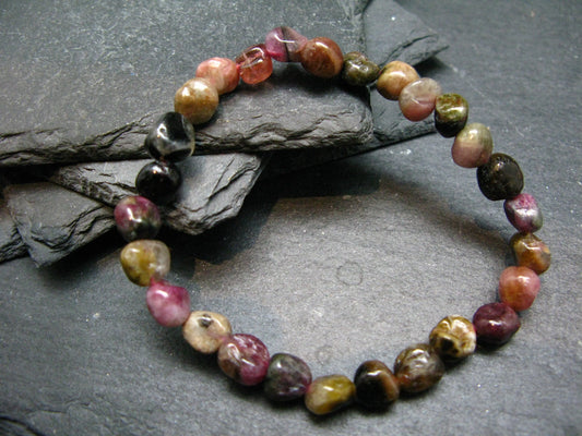 Watermelon Bicolor Tourmaline Genuine Bracelet ~ 7 Inches ~ 7mm Tumbled Beads