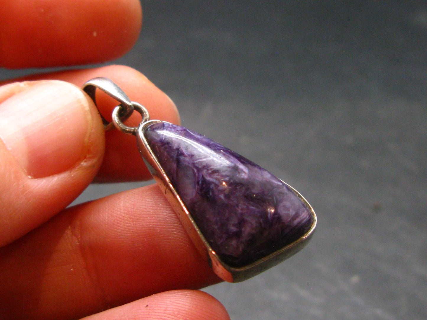 Rare High-Quality Charoite Pendant In SS From Russia - 1.3" - 3.96 Grams