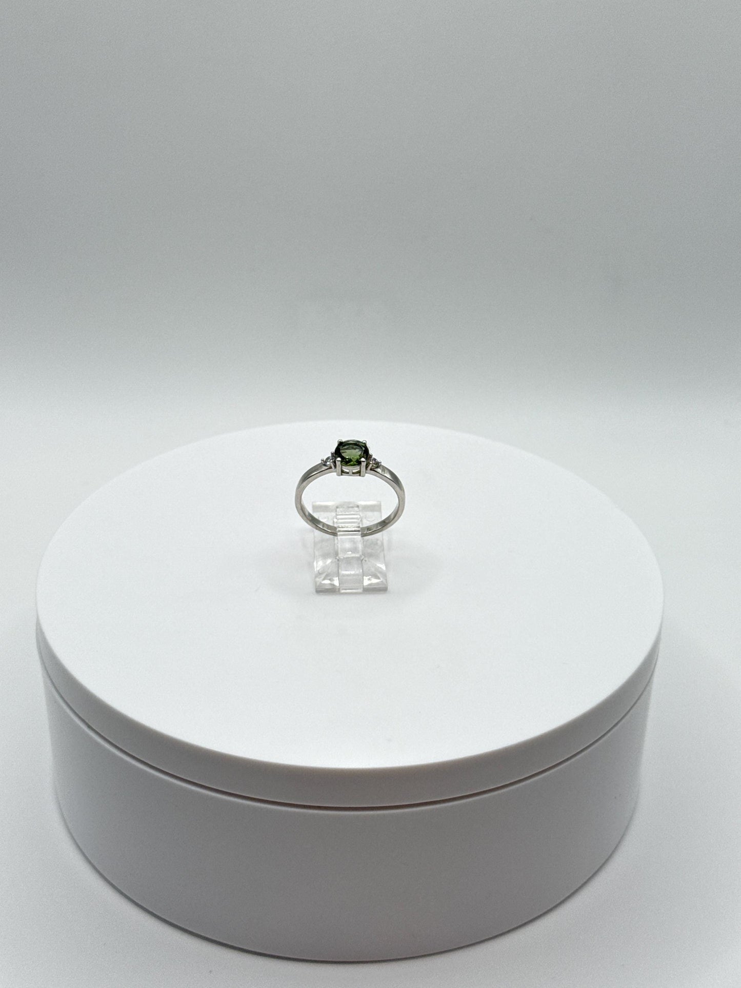 Elegant Moldavite Ring – Confidence & Clarity in Silver Light - Size 8