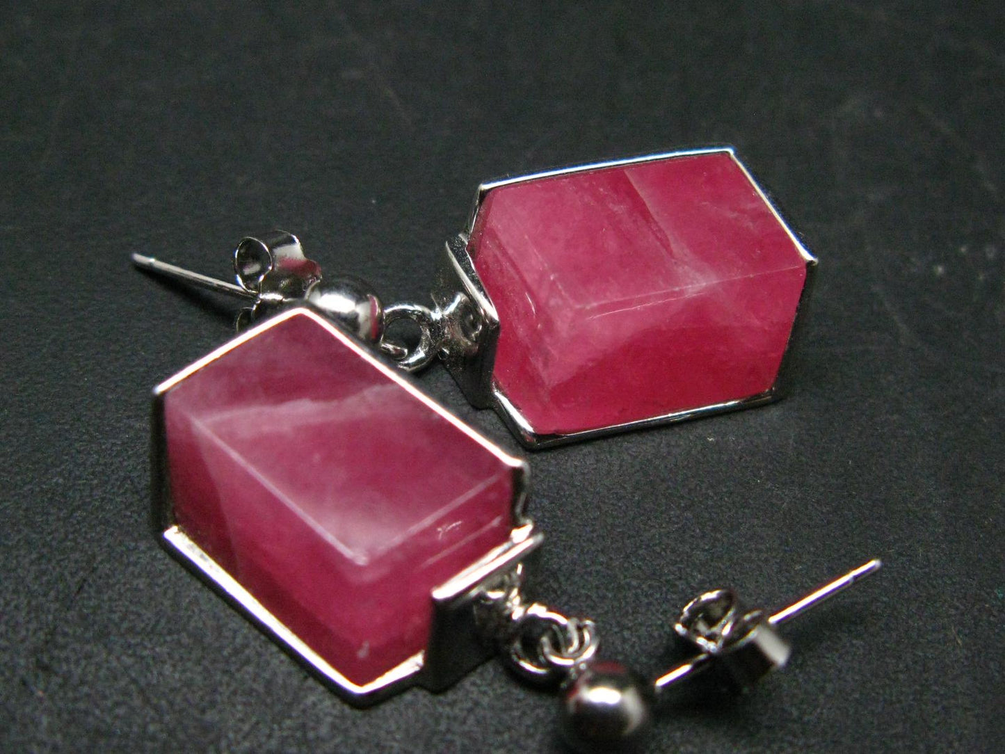 Rhodochrosite Gem Sterling Silver Stud Earrings From Alma Colorado - 1.0" - 7.49 Grams