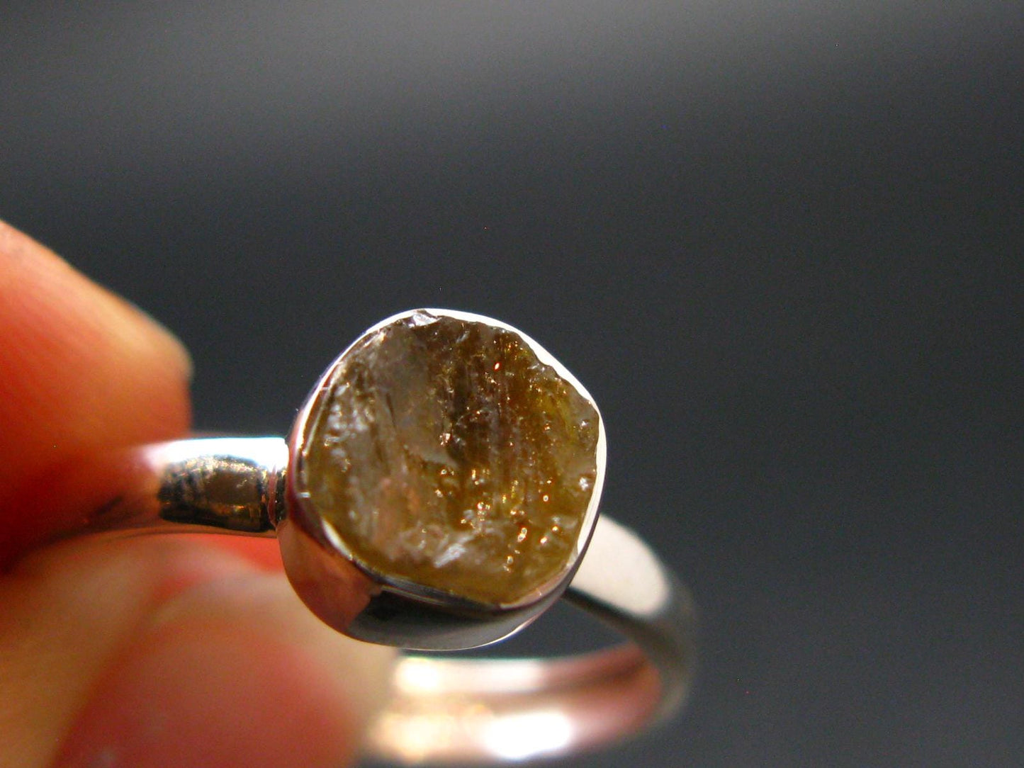Green Herderite Silver Ring From Brazil - 1.82 Grams - Size 8