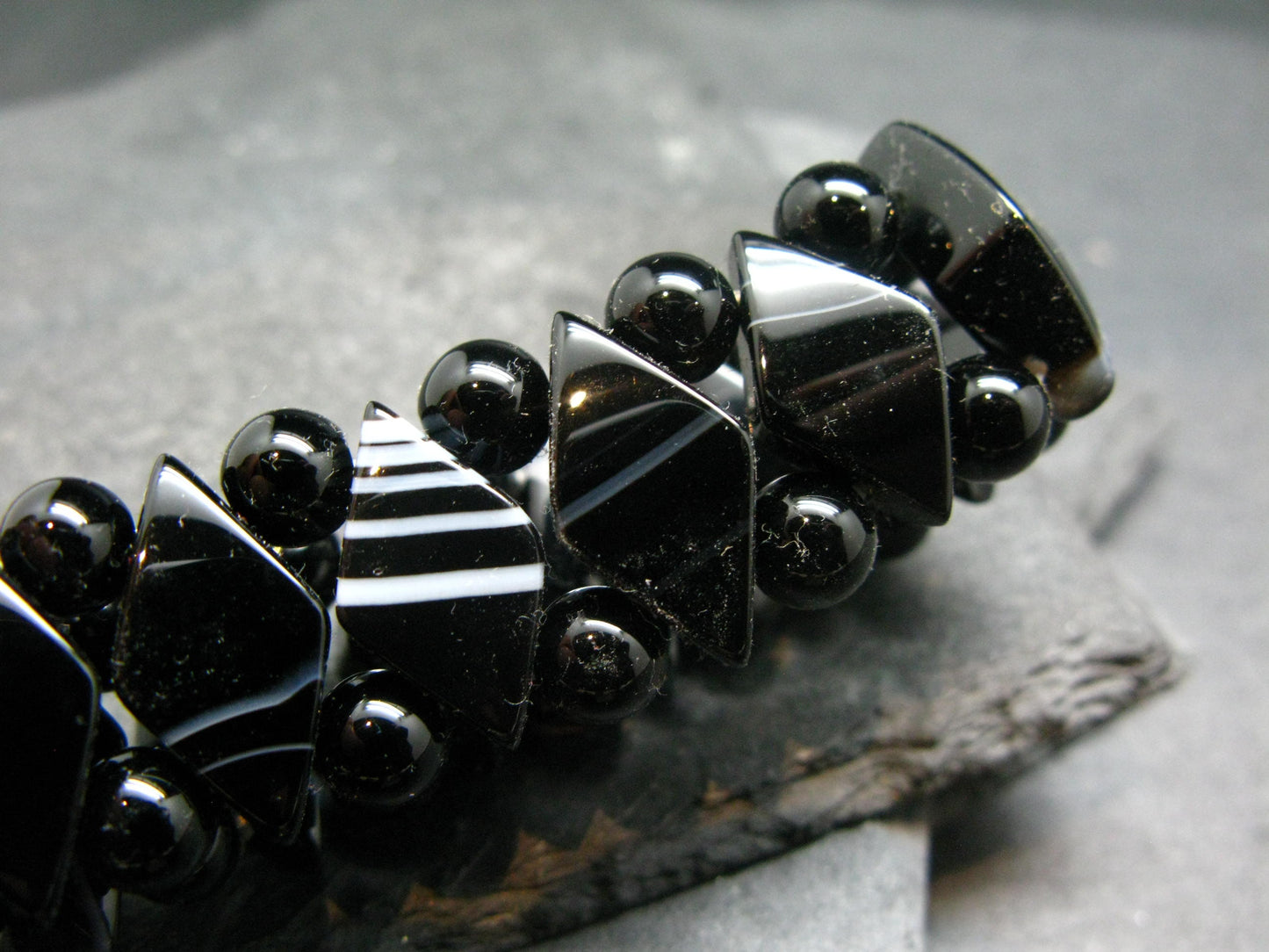 Black Agate Genuine Bracelet ~ 7 Inches ~ Mixed Beads