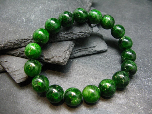 Chrome Diopside Genuine Bracelet ~ 7 Inches ~ 11mm Round Beads