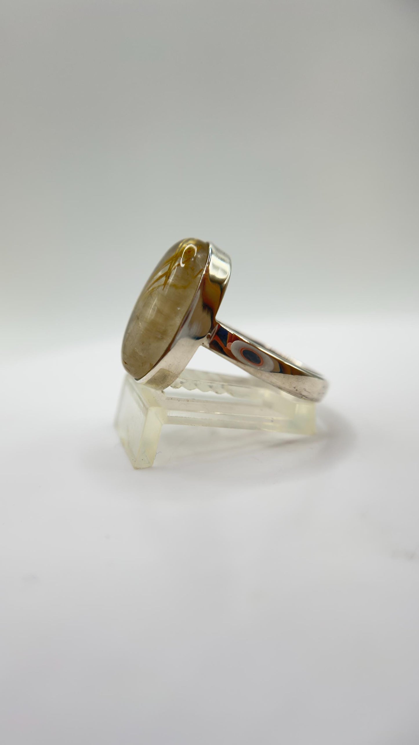 Golden Rutilated Quartz Ring – Large Oval Rutile Crystal Statement Ring - Size 8