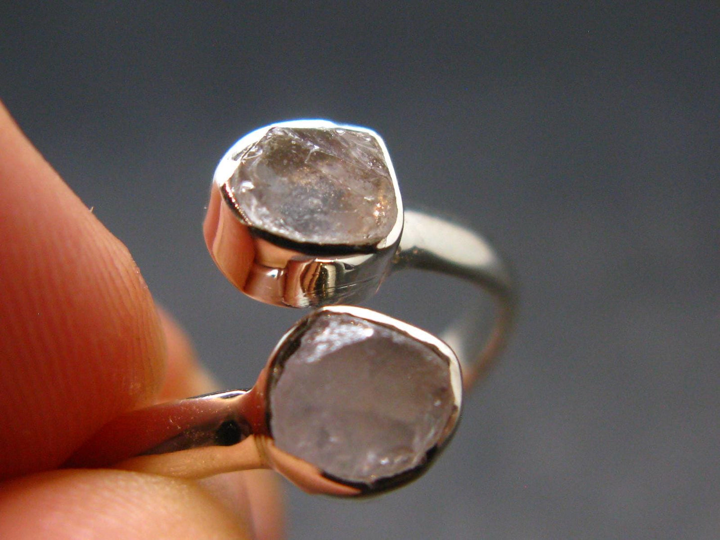 Gray Herderite Silver Ring from Africa - Size 9 - 2.24 Grams