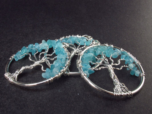 Set of 3 Natural Apatite Tree of Life Pendants