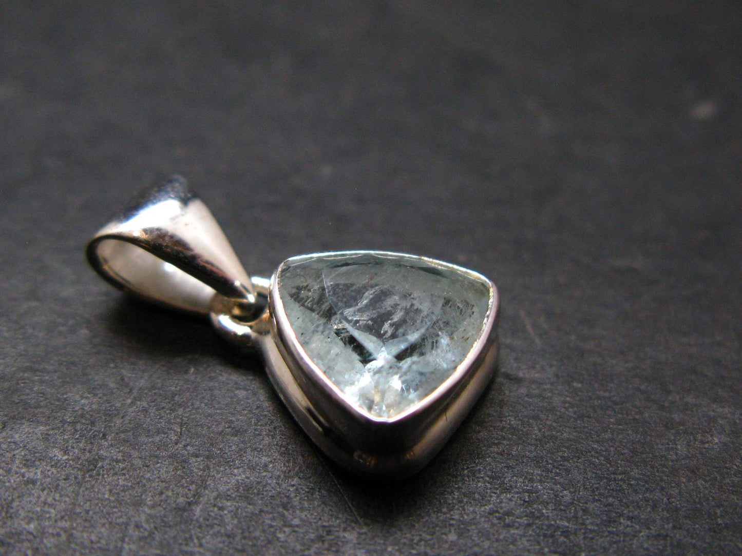 Stunning Genuine Faceted Aquamarine Gem Sterling Silver Pendant From Brazil - 0.7"