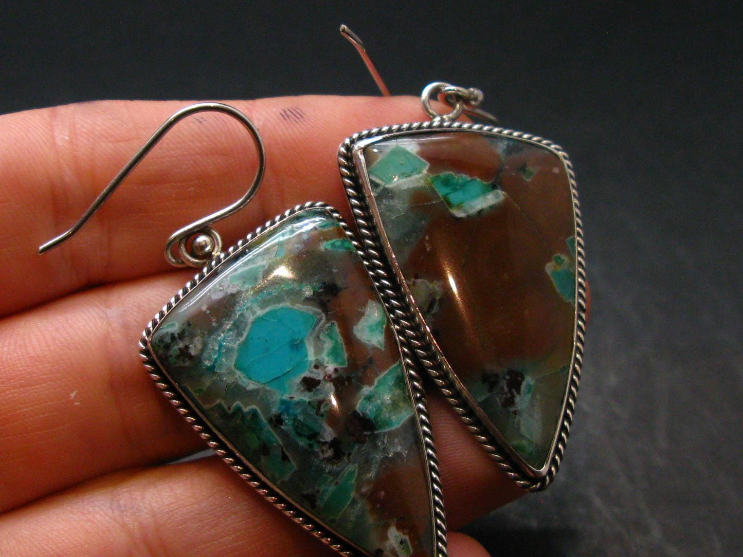Chrysocola Silver Earrings From Arizona, USA - 1.9" - 13.88 Grams
