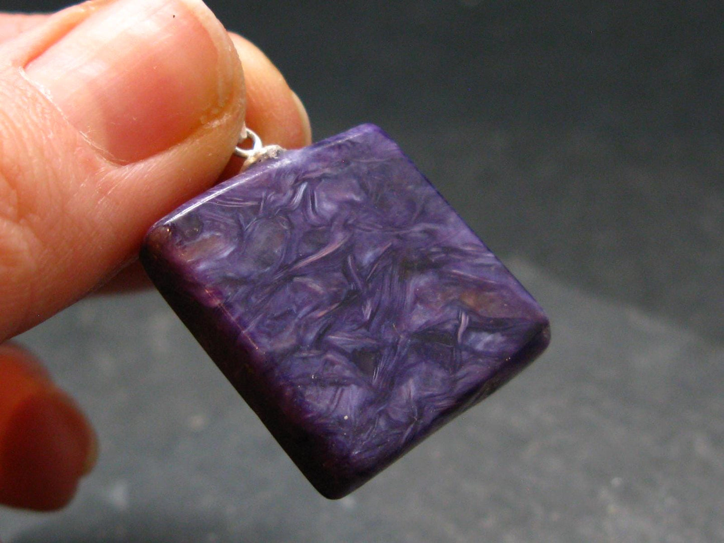 Rare High-Quality Charoite Pendant In SS From Russia - 1.1" - 7.36 Grams