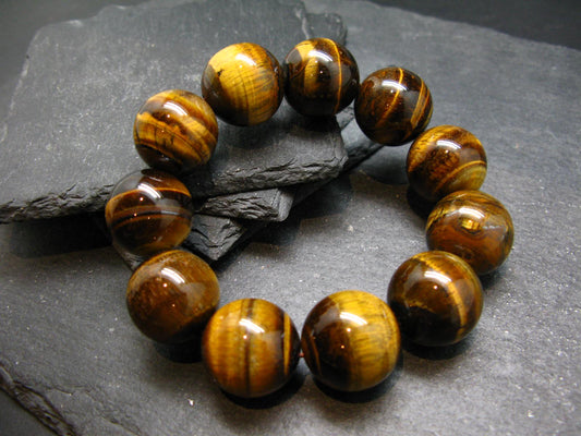 Tiger Eye Genuine Bracelet ~ 7.5 Inches ~ 20mm Round Beads