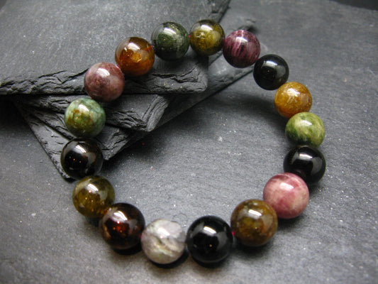 Gem Watermelon Bicolor Tourmaline Genuine Bracelet ~ 7 Inches ~ 12mm Round Beads