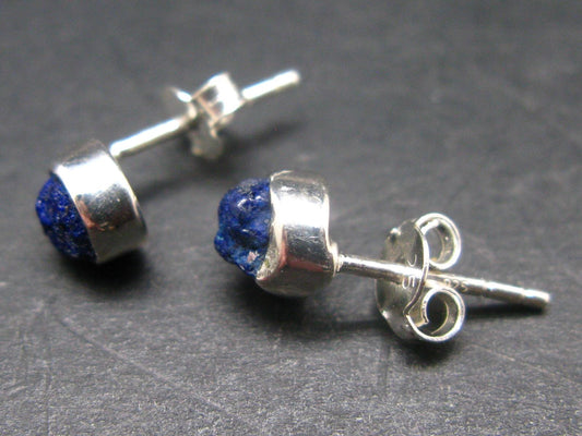 Deep Blue Azurite Crystal Stud Earrings In Sterling Silver From Mexico