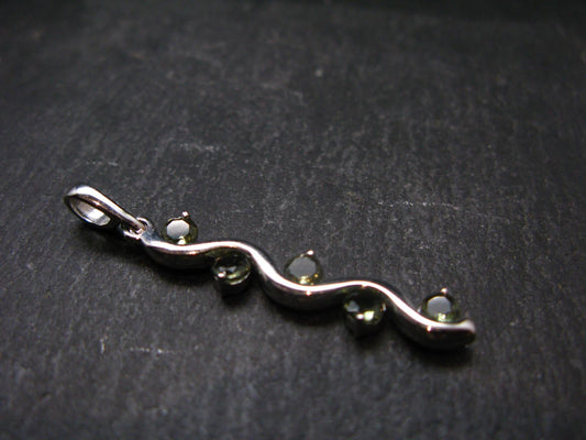 Moldavite Tektite Silver Pendant from Czech Republic - 1.8" - 3.38 Grams