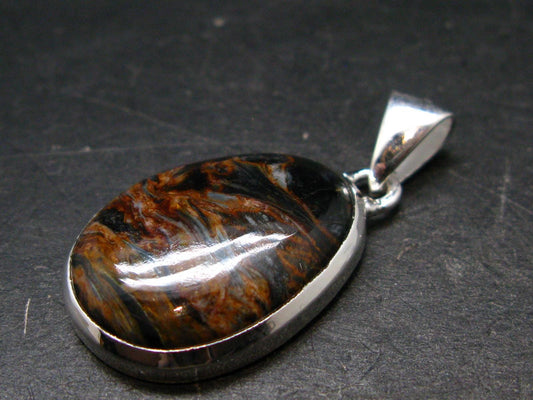 Natural Pietersite Polished Silver Plated Pendant from Namibia - 1.4" - 5.32 Grams