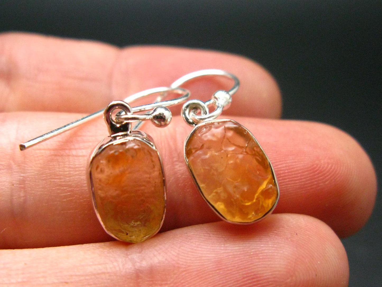 Fire Opal Silver Earrings From Mexico - 0.8" - 2.35 Grams