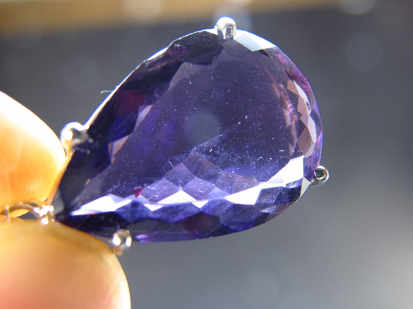 Large Genuine Rich Purple Faceted Amethyst Sterling Silver Pendant From Brazil - 1.2" - 4.65 Grams