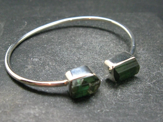 Green Tourmaline Silver Twister Bracelet From Brazil - 7.37 Grams