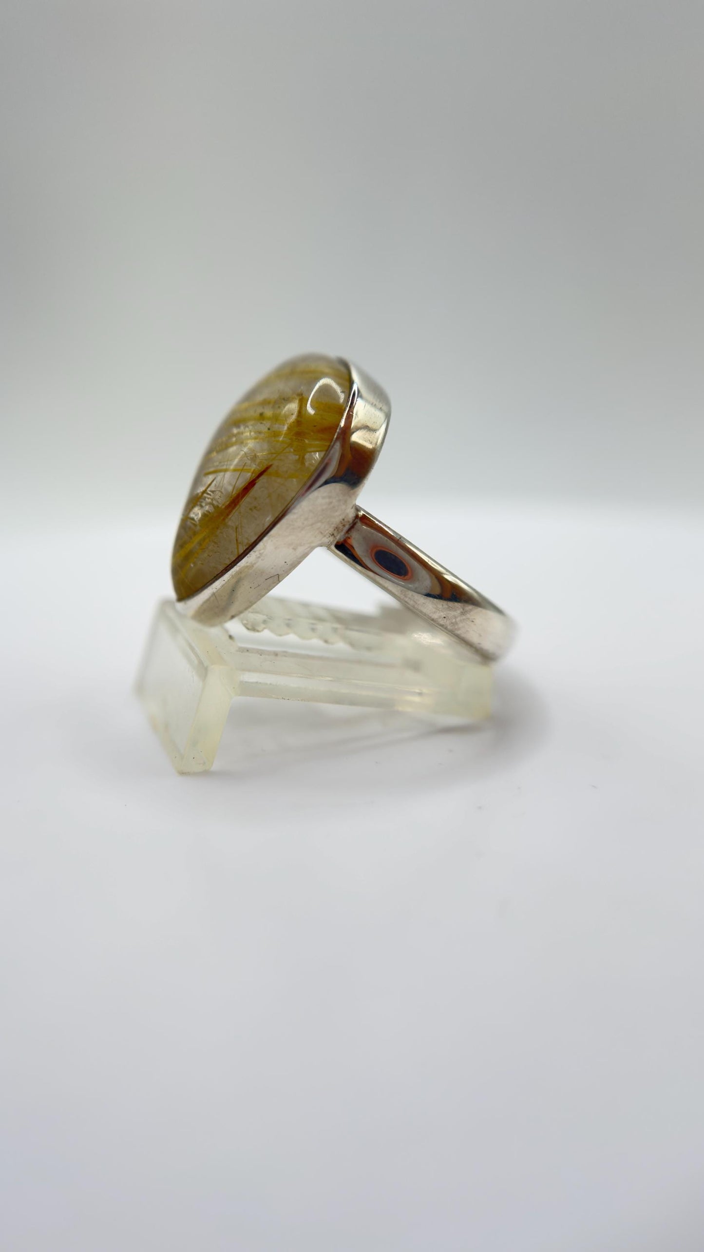 Golden Rutilated Quartz Ring – Pear Shape Rutile Crystal Statement Ring - Size 9