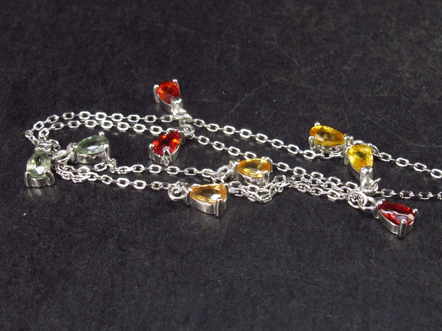 Sparkly Faceted Fancy Multi Color Sapphire Silver Necklace - 17.5" - 3.2 Grams