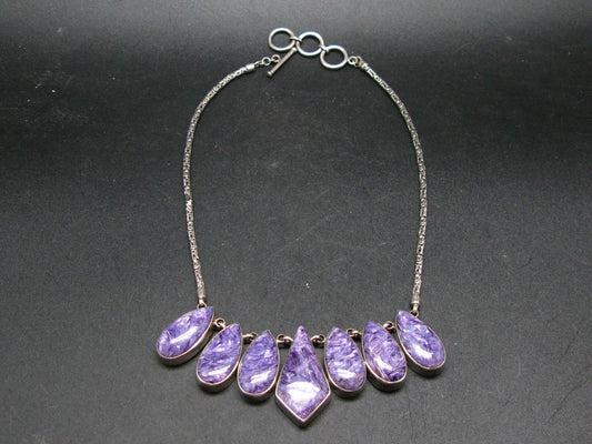 Lilac Stone!!! Stunning Silky Charoite AAA Quality Sterling Silver Necklace From Russia