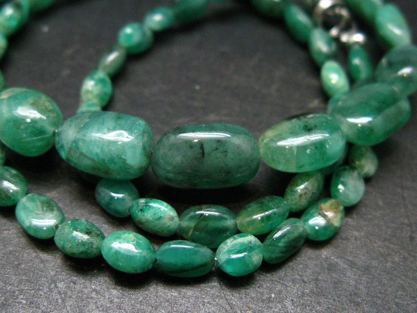 Emerald Tumbled Beads Necklace From Colombia - 17" - 14.90 Grams