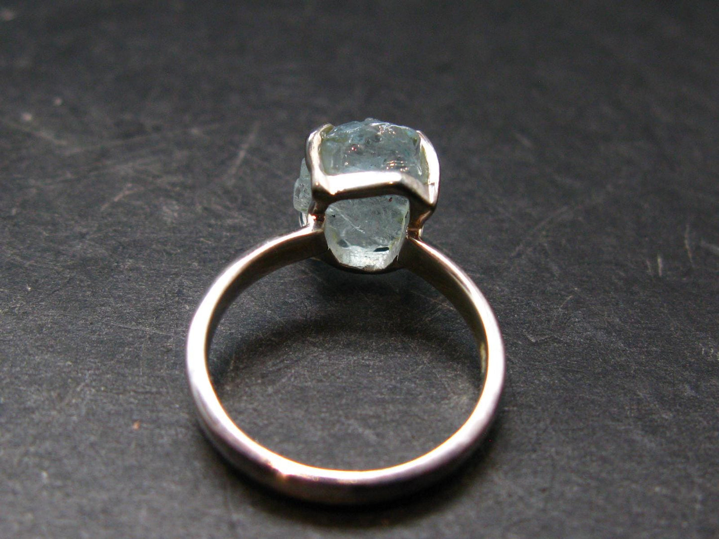 Raw Aquamarine Gem Sterling Silver Ring From Brazil - Size 6 - 3.08 Grams