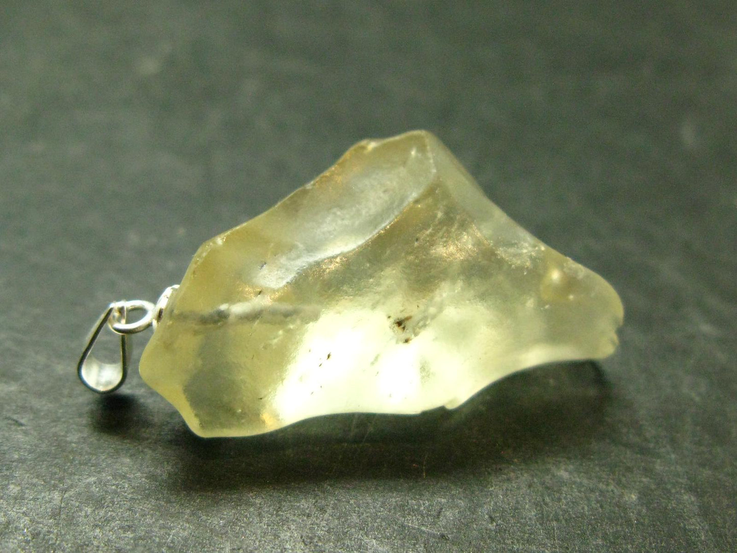 Gem Libyan Desert Glass Tektite Pendant Sterling Silver from Libya - 1.3" - 5.38 Grams