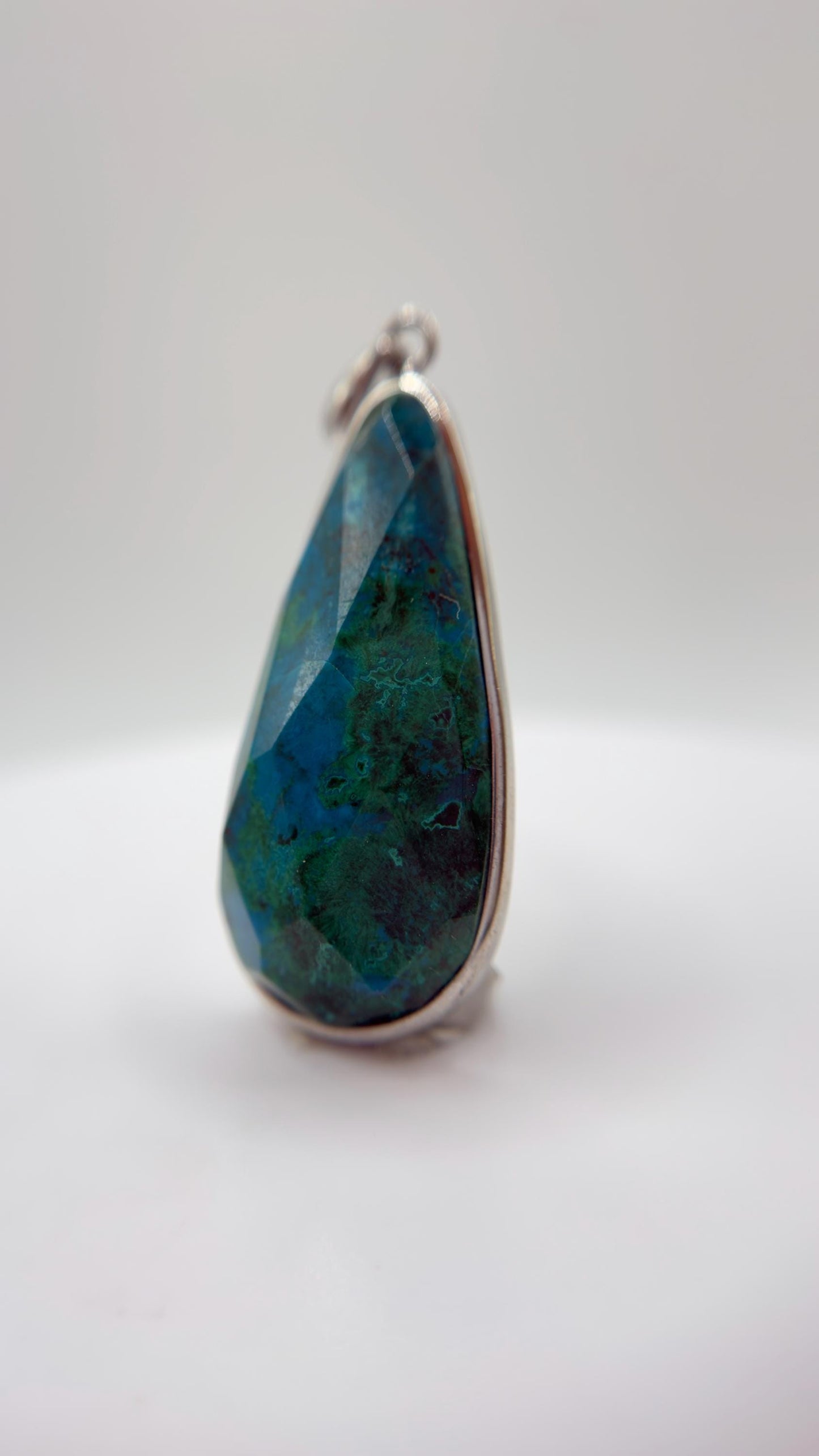 Chrysocolla Pendant Blue Green Gemstone Silver Necklace Natural Stone Statement Jewelry Gift